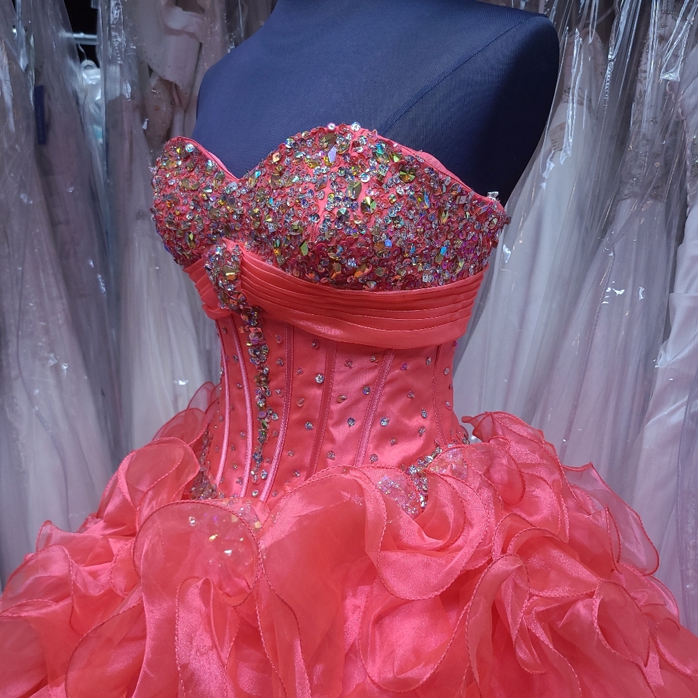 Coral Ruffle Ballgown - Picture 4 of 8